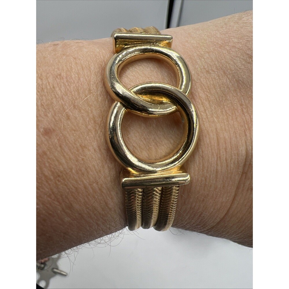 Vintage NAPIER Gold Tone Textured Double Link Bracelet Triple Strand Snake Weave